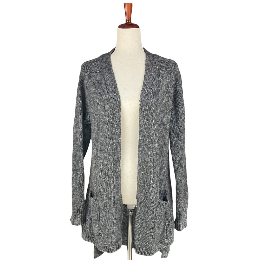 EILEEN FISHER Lofty Open Cardigan Wool Alpaca Silk Ash Gray Size S Patch Pockets